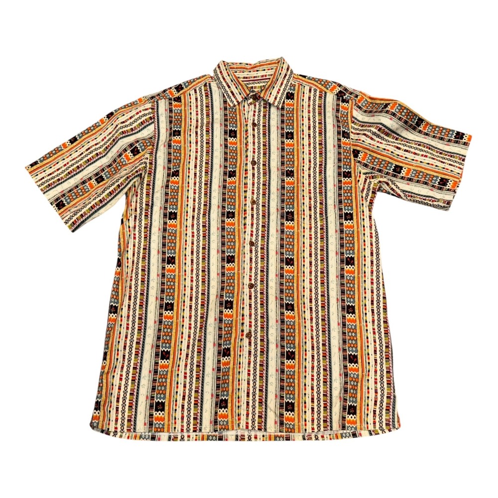 The Territory Ahead Button Shirt Multi Color Tribal Geometric Stripe Medium Tall